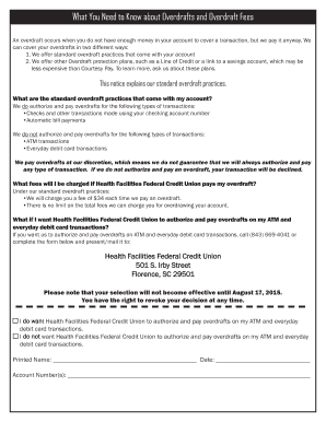 Health Facilities Federal Credit Union Overdraft Notice