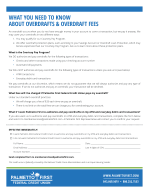 Palmetto First Overdraft Authorization Form