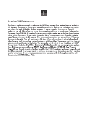 Revocation of ACH Debit Agreement