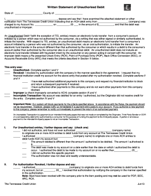 Unauthorized Debit Dispute Form