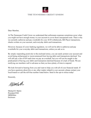 Tennessee Credit Union Overdraft Authorization Form