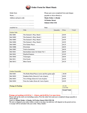 Sheet Music Order Form