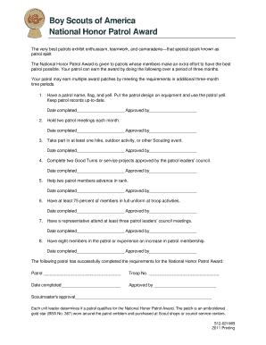 National Honor Patrol Award Form