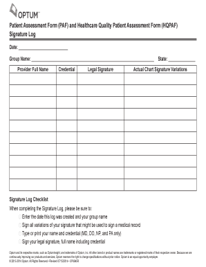 Patient Assessment Form Signature Log