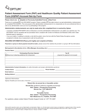 Patient Assessment Form Account Setup