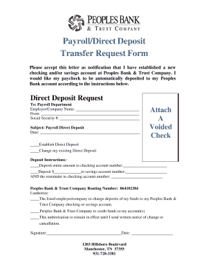 Payroll Direct Deposit Request Form