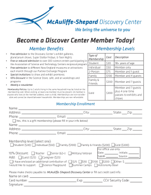 McAuliffe-Shepard Discovery Center Membership Form