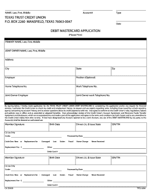 Texas Trust Credit Union Debit Mastercard Application
