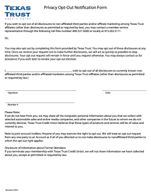 Privacy Opt-Out Notification Form