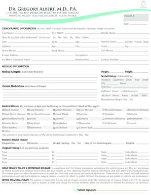 Plastic Surgery Patient Intake Form