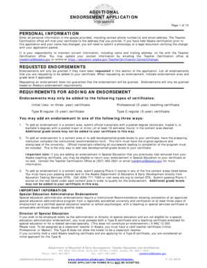 Alaska Additional Endorsement Application