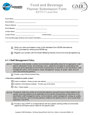 Food and Beverage Planner Submission Form