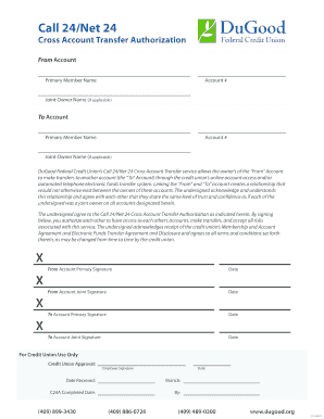 Call 24/Net 24 Cross Account Transfer Authorization