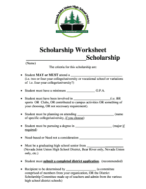 Fillable Online Scholarship worksheet 2015 for websitedoc Fax Email Print - pdfFiller