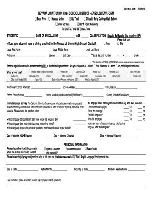 Nevada Joint Union High School District Enrollment Form