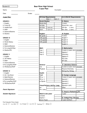 High School 4-Year Plan Form