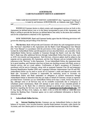 AuburnBank Cash Management Service Agreement