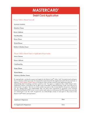 MasterCard Debit Card Application and Agreement