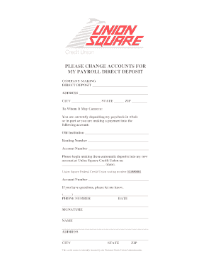 Payroll Direct Deposit Change Form