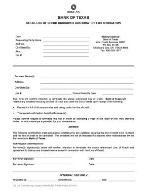 Bank of Texas Line of Credit Termination Confirmation