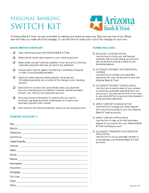 Arizona Bank & Trust Account Switch Kit
