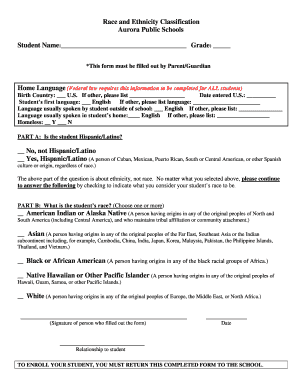 Aurora Public Schools Race and Ethnicity Classification Form