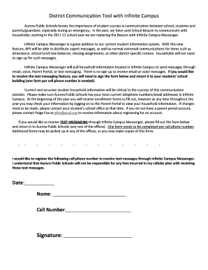 Infinite Campus Messenger Text Registration Form