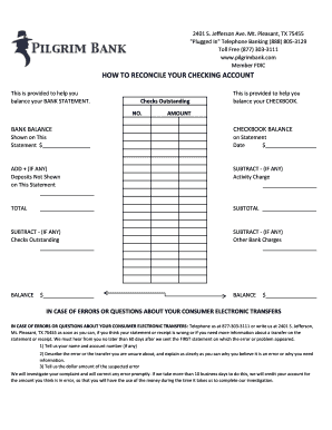 Checking Account Reconciliation Form