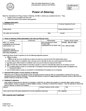 New York State Unemployment Insurance Power of Attorney