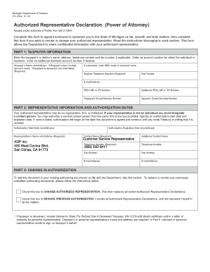 Michigan Authorized Representative Declaration (Power of Attorney)