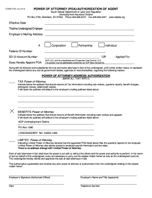 South Dakota Power of Attorney for Unemployment Insurance