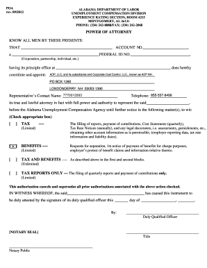 Alabama Power of Attorney for Unemployment Compensation