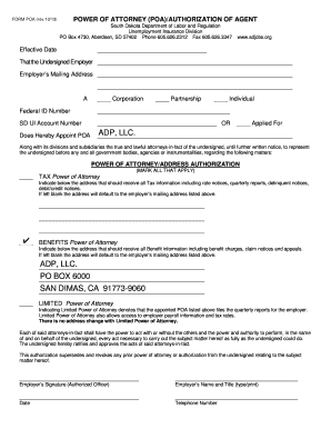 South Dakota Power of Attorney for Unemployment Insurance