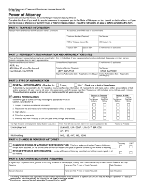 Michigan Power of Attorney for Tax and Unemployment