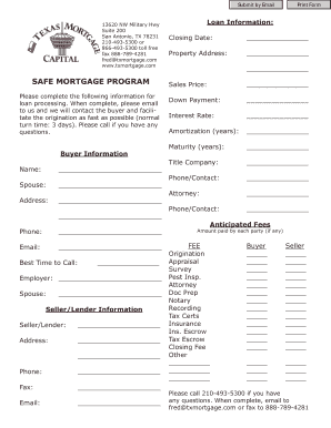 SAFE Mortgage Program Loan Information Form