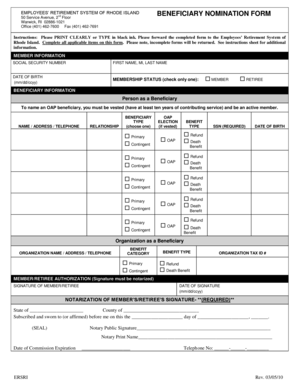 Rhode Island Beneficiary Nomination Form