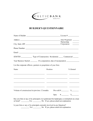 Builder's Questionnaire