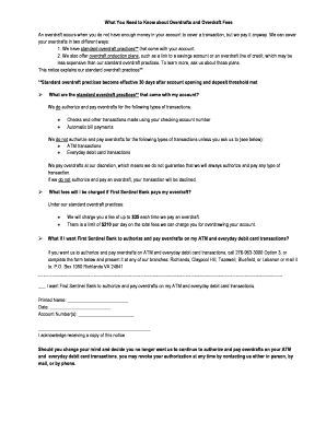 First Sentinel Bank Overdraft Notice