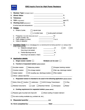 EBG Inquiry Form for High Power Resistors