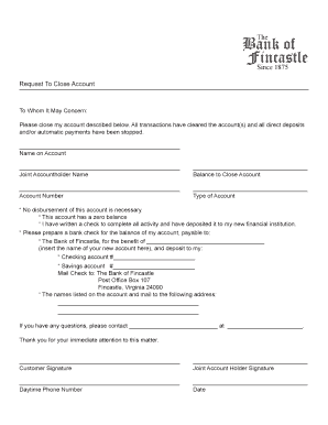 Bank Account Closure Request