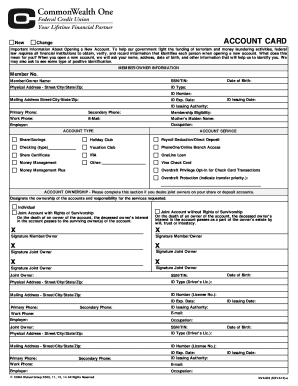 CommonWealth One Federal Credit Union Account Card