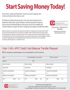 CommonWealth One VISA Balance Transfer Request