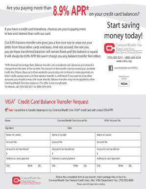 Visa Balance Transfer Request Form