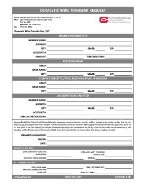 Domestic Wire Transfer Request Form