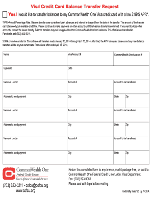 Visa Balance Transfer Request Form