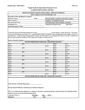 New York Single Student Application Request Form