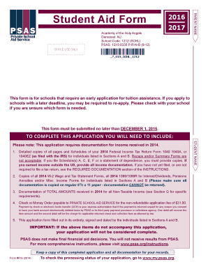 Student Aid Form 2016