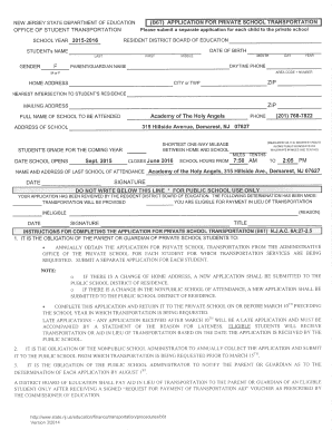 New Jersey Private School Transportation Application