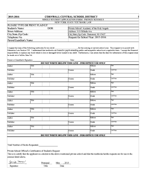 New York Private School Textbook Loan Application