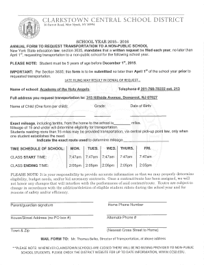 New York Non-Public School Transportation Request Form
